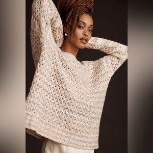 Anthropologie 2023 Oversized Mesh Stitch Sweater Cream Multicolor XS Fisherman